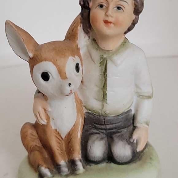 Vintage Norleans Boy With Baby Deer Animal Ceramic Figurine - Picture 2 of 4